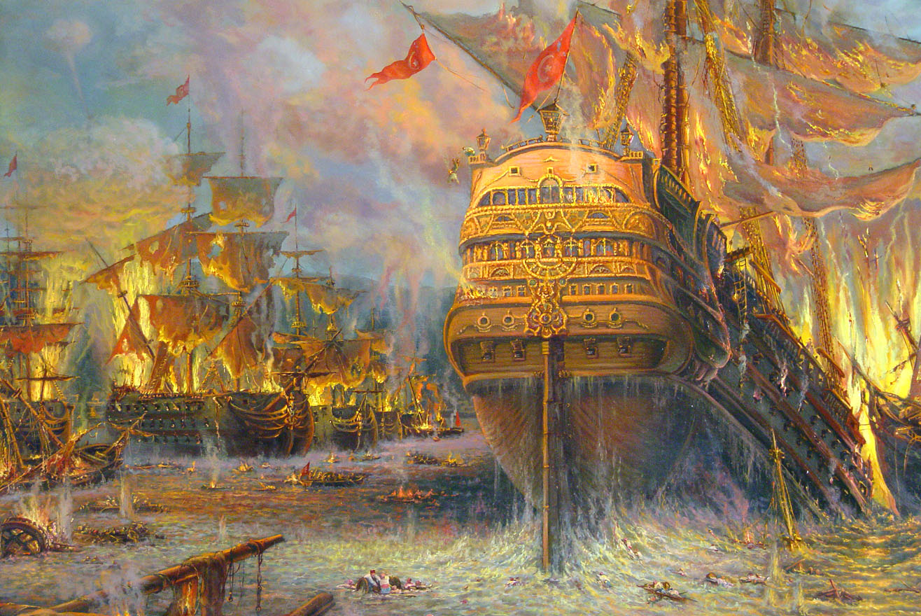 Художник Сергей Панин, морское Чесменское сражение 1770 года.