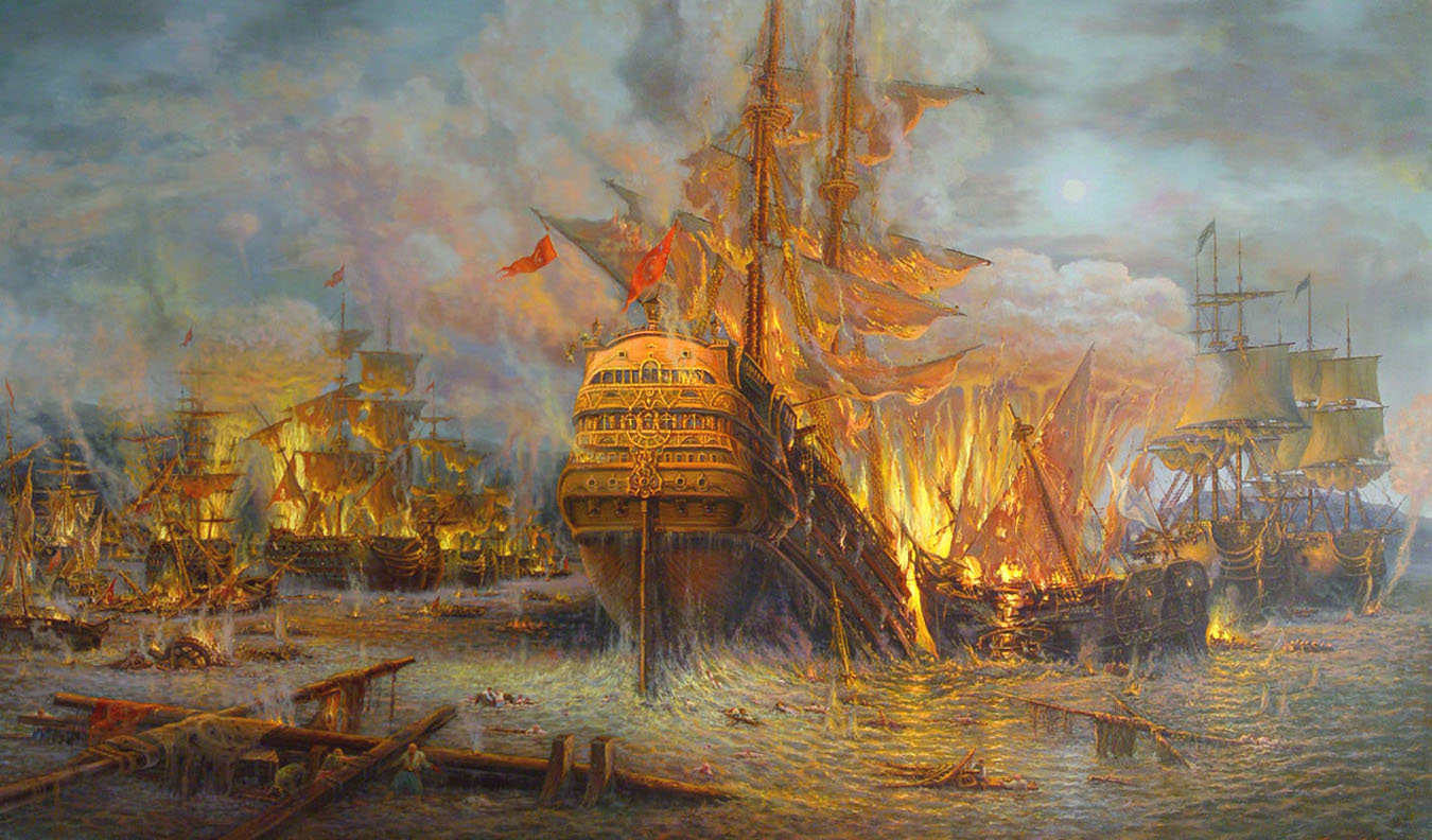 Художник Сергей Панин, морское Чесменское сражение 1770 года.