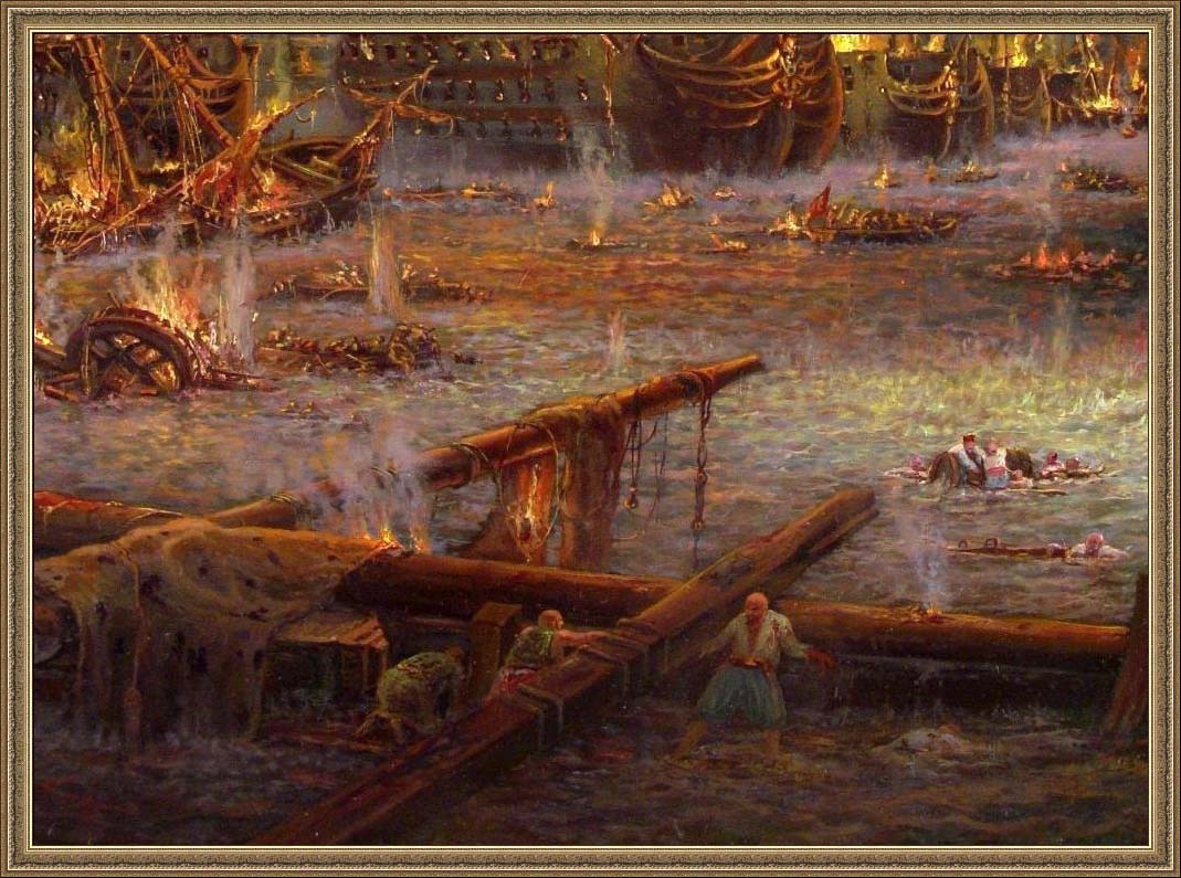  "Морское Чесменское сражение 1770 года", 90х150, х/м. Фрагмент